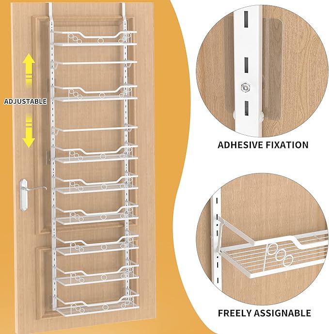 Moforoco 8-Tier Over the Door Pantry Organizers and Storage, Black Hanging Kitchen Basket Organization, Wall mount Spice Rack Behind Cabinet Door Seasoning Shelves, Bathroom Home Bedroom Organizer