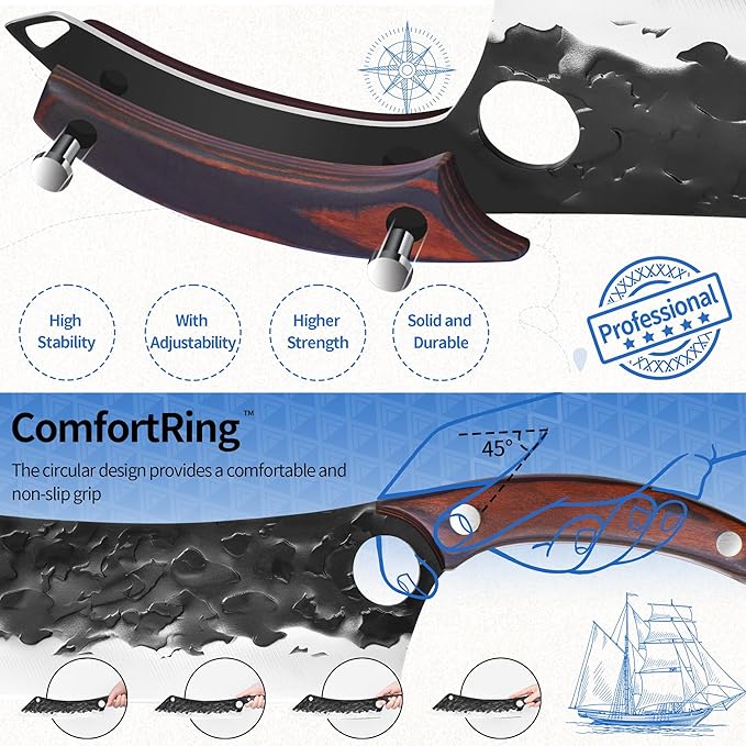 XYJ Full Tang 12 Inch Long Knife Finger Hole Design Stainless Steel Extra Long Blade Ergonomic Wood Handle Japanese Chef Vegetable Knife For Cutting Cake Watermelon Brisket