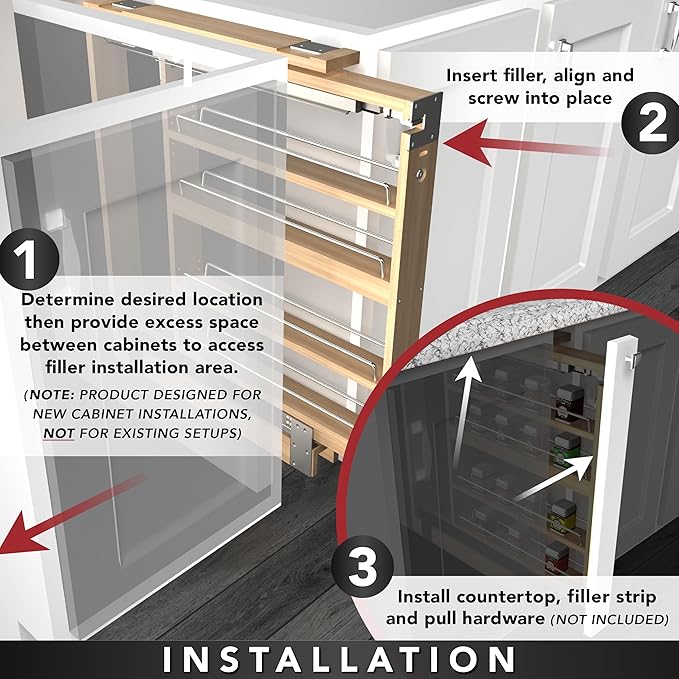 Rev-A-Shelf Kitchen Cabinet Pullout Wall Filler Wooden Organizer Slide Out Pantry Storage w/Soft-Close in Multiple Sizes, Maple Wood, 432-WFBBSC30-6C