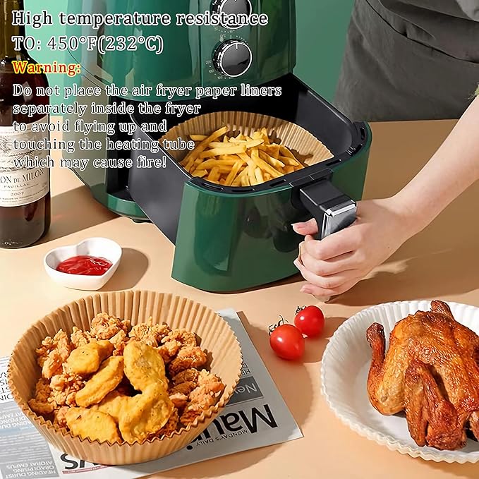 Air Fryer Liner Round,100PCS 7.9 inch to 9 inch Baking Parchment for 5 to 8Qt Air Fryer Disposable Paper Liners,Unbleached Non-stick Non-leak Airfryer Parchment Paper liner
