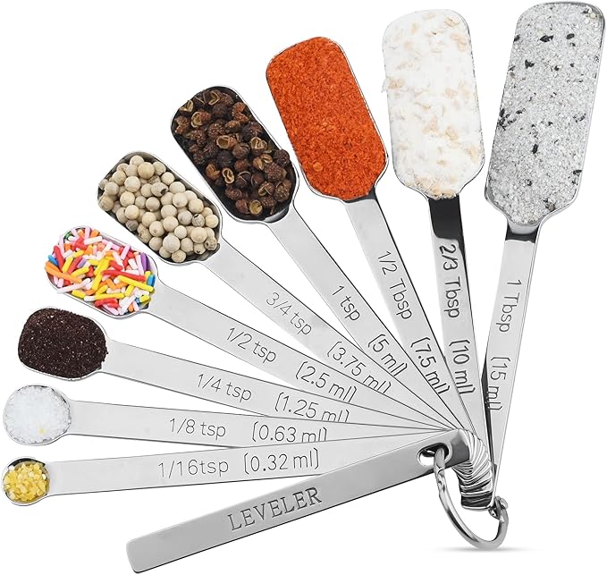 Measuring Cups and Spoons Set, 18/8 Stainless Steel Measuring Cups and Spoons Set, Metric & US Measuring Tools Set, Heavy Duty 7 Cups and 9 Spoons 1 Leveler for Baking and Kitchen