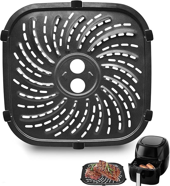 Air Fryer Grill Pan for PowerXL Vortex Pro 8 QT Air Fryer, Oval Nonstick 10''*10''Air Fryer Accessories Replacement Part Tray Basket Grill Plate Crisper Plate with Rubber Bumpers,Dishwasher Safe