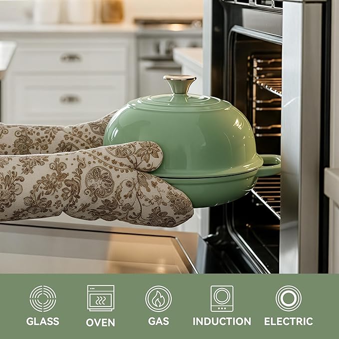 4.5 QT Dutch Oven for Bread Baking, Cast Iron Bread Oven for Sourdough, Enamelled Bread Dutch Oven with Lid, Heavy-Duty Non Stick Bread Pot, Green