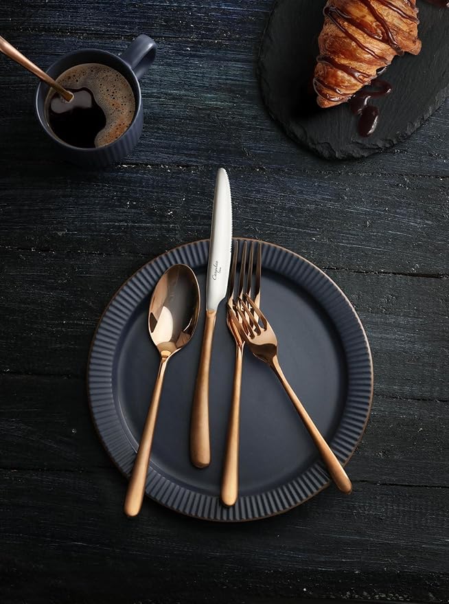 Cangshan 1027020 Rain II Series 20-Piece Stainless Steel 18/10 Forged Antique Copper Finish Flatware Set