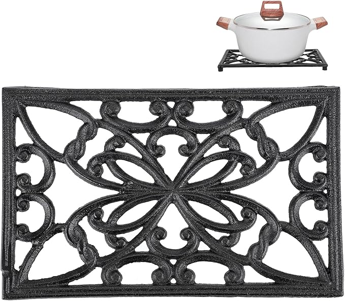 Sumnacon Rectangle 10 x 6.1 Inch Cast Iron Trivet - Rustic Heat Resistant Metal Trivet for Hot Dish Pot Pan Teapot, Vintage Sturdy Hot Plate Pad for Kitchen Dining Countertop Table