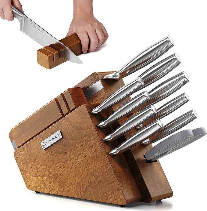 Kitchen Knife Block Set, 12-Piece with Sharpener | Japanese High Carbon Stainless Steel Knives Set for Kitchen