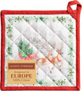 Maison d' Hermine Pot Holders 100% Cotton Heat Resistant Potholders 8" x 8" Hot Pads with Loop for Thanksgiving Christmas Decorations BBQ Cooking Handling Hot Pans (Pack of 1, Christmas Tradition)
