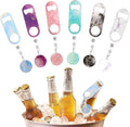 6 PCS Flat Bottle Opener, Mini Retractable Stainless Steel Beer Opener with Round Badge Flat Beer Bottle Opener with Belt Clip for Kitchen Restaurant Party 3.54" x 1.18"