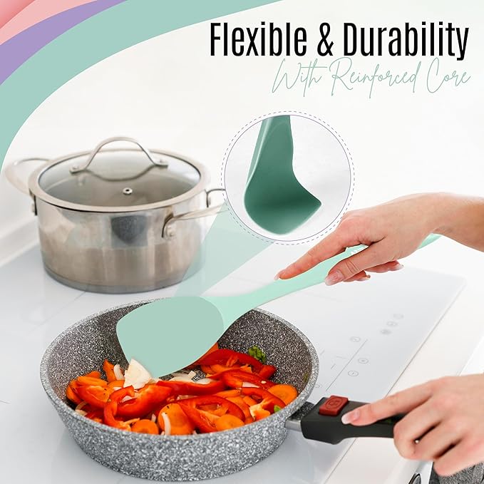 NEXTOP Silicone Spatula Set of 4 - Multipurpose Seamless Silicone Spoon Spatula for Mixing and Cooking - Heat Resistant Flexible Kitchen Utensils for Blending, Stirring, and Baking - Green
