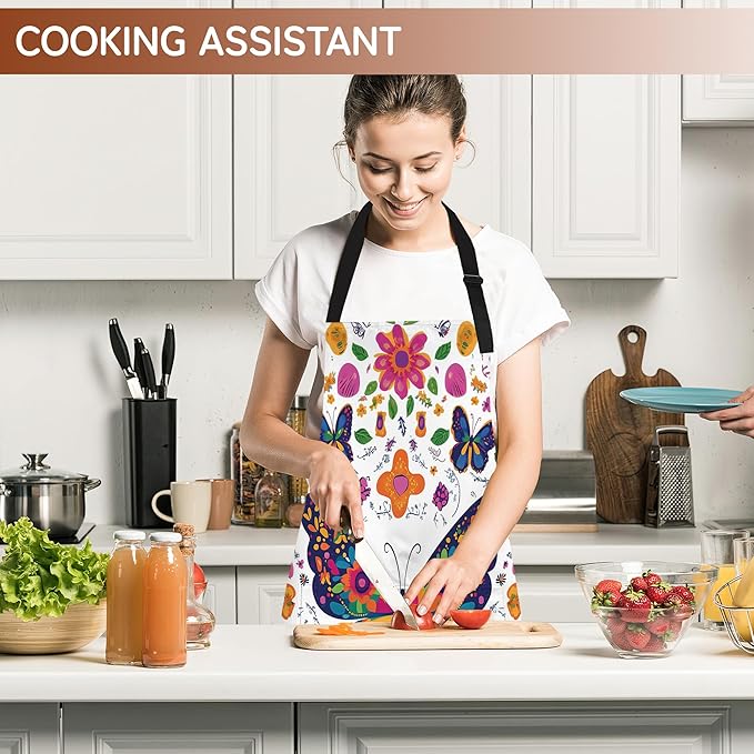 Cooking Aprons for Men and Women,Adjustable Bib Chef Apron with 2 Pockets, Soft and Durability Kitchen Apron