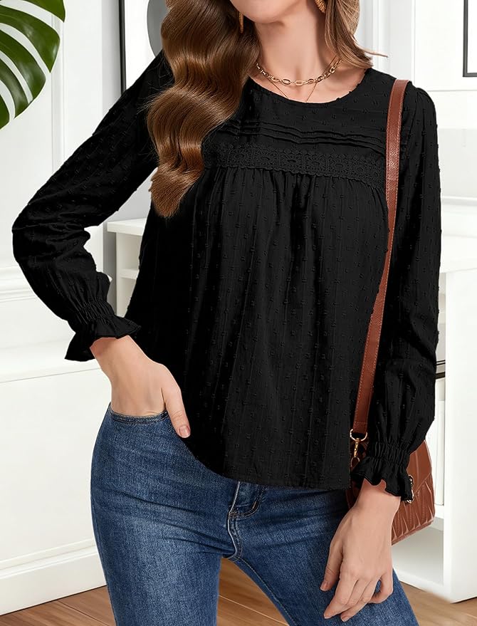 Long Sleeve Shirts Women Dressy Blouses for Women Cute Crew Neck Fall Tops Trendy Women's Clothing 2025 Fashion