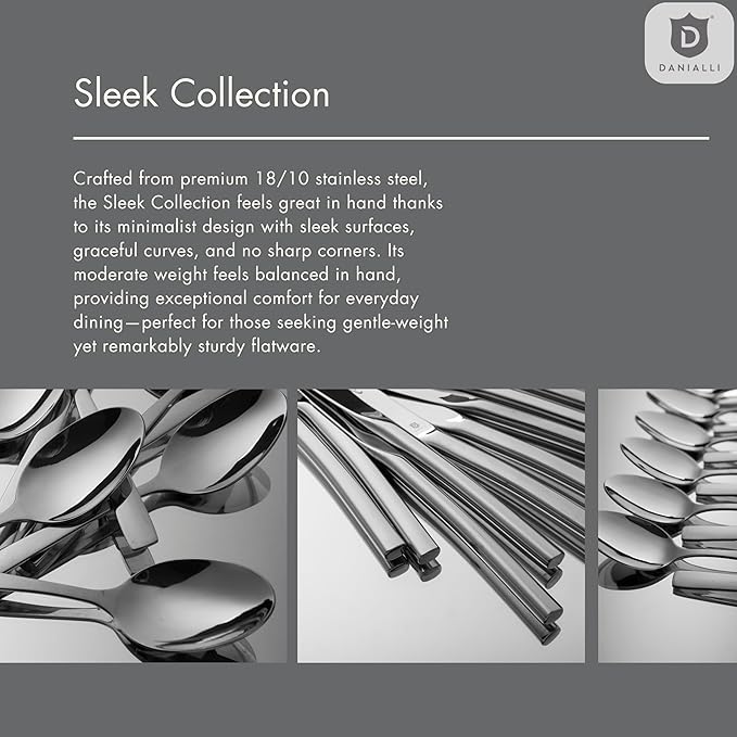 Modern Sleek Silverware Set - 18/10 Stainless Steel Flatware Set for Elegant Dining - Dishwasher Safe Cutlery Set -Built to Last Commitment (60-Piece)