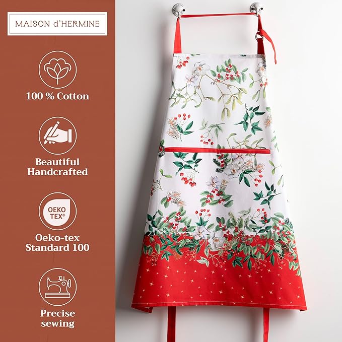 Maison d' Hermine 100% Cotton Apron for women with Pocket Kitchen Chef Apron for Men Cooking Gardening Server Waitress