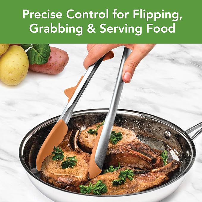 Tovolo Tongs With Silicone Tips Easy Grip 13” Long Kitchen Tongs Stainless Steel Handle For Cooking BBQ, Non Scratch Heat Resistant Metal Tongs Silicone Tipped Dishwasher Safe BPA Free Apricot Orange