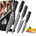 Wakoli Mikata 4-Piece Damascus Knife Set – Professional Kitchen Knife Set with VG10 Core, 67-Layer Damascus Steel and Ergonomic Micarta Handles – Premium Kitchen Knives in Gift Box