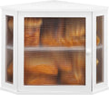 Corner Bread Box for Kitchen Countertop - Bamboo Large Capacity Bread Storage Bin with Acrylic Wavy Door Panel,Bread Box Under Cabinet (White,Medium)