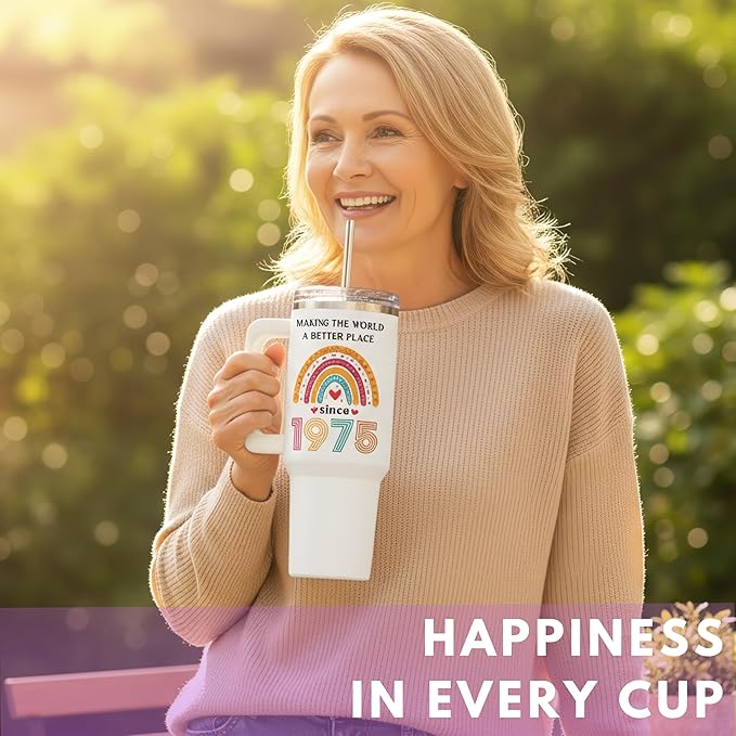 50th Birthday Gifts For Her, Woman, 1975 Birthday Gift For Women, 50 And Fabulous Gift, Cool Present For 50 Year Old Female, Fifty Years Old Gifts For Lady, Turning 50, 50th Tumbler 40oz