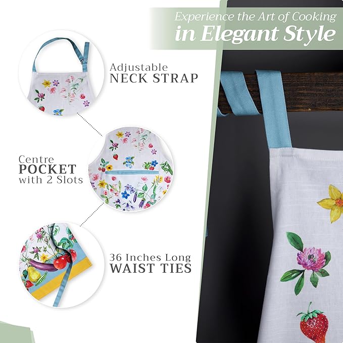 Maison d' Hermine 100% Cotton Apron for women with Pocket Kitchen Chef Apron for Men Cooking Gardening Server Waitress