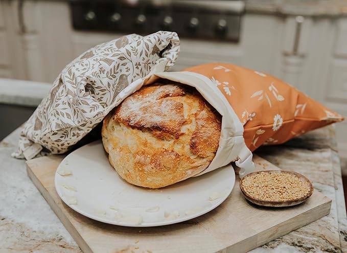 Reusable Beeswax Bread Bag 2 Pack –12x17 Bread Bag for Homemade Sourdough, Beeswax Coated Organic Cotton Storage Bag for Loaf Baguette, Freezer Safe, Eco-Friendly Wrap Birds