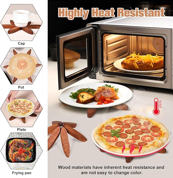Wooden Trivets for Hot Dishes - Christmas Tree Coasters Set, Tree Shape Trivet With Stand, 4 Pieces + 1 Stand (Walnut Wood, 8.7)