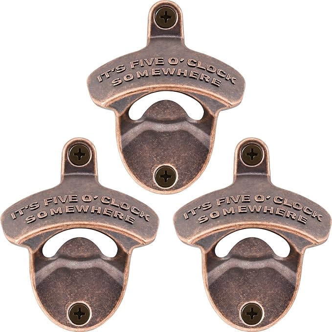 Wall Mounted Beer Opener Rustic IT'S FIVE O'CLOCK SOMEWHERE Stainless Soda Bottle Cap Opener Table Mounted Gift (3 PCS)