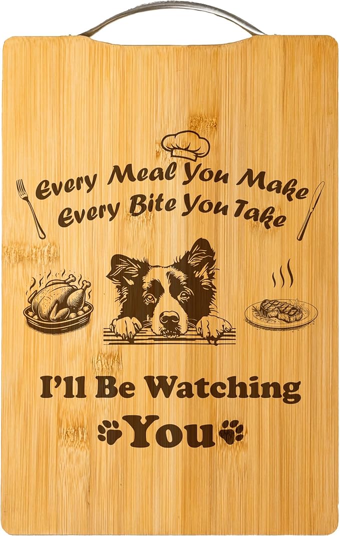 Custom Engraved Bamboo Cutting Board, Funny Dog Gift for Pet Lovers, Christmas Gift, Handmade Home Decor – I’ll Be Watching You (Australian Shepherd)