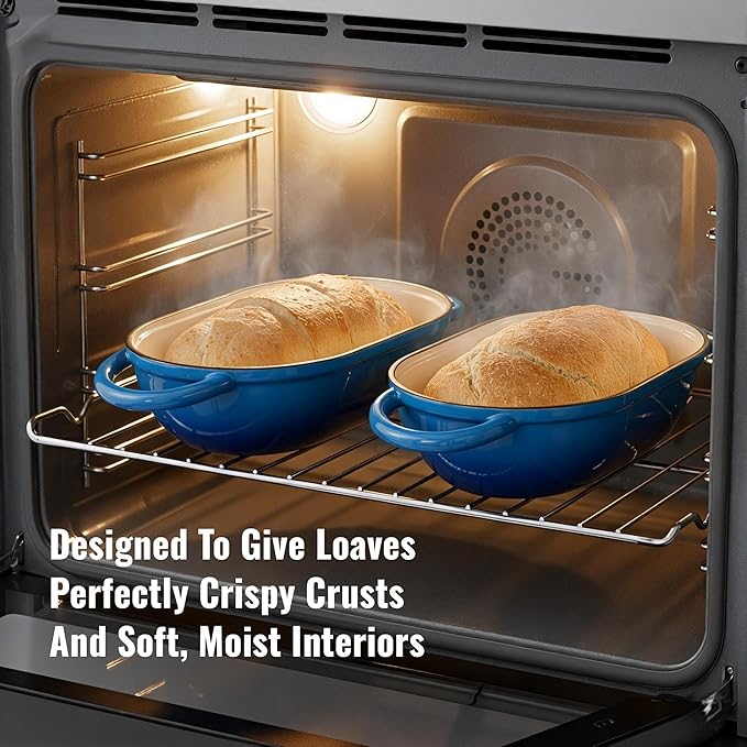 5 QT Oval Dutch Oven for Bread Baking, Enamelled Cast Iron Bread Oven for Sourdough, Sourdough Loaf Pan with Lid, Heavy-Duty Non Stick Bread Pan for Homemade Bread Baking, Blue