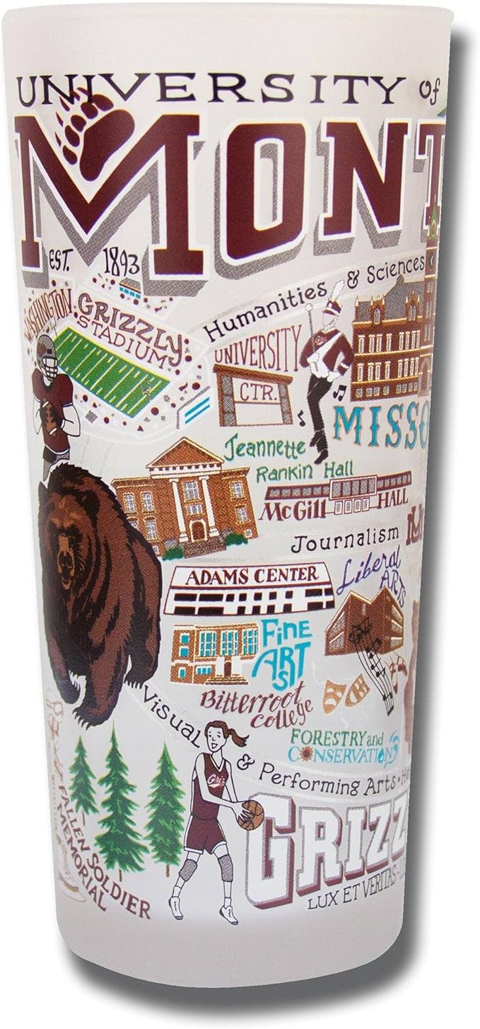 Catstudio Drinking Glass, University of Montana Glass Cup for Kitchen, 15oz Dishwasher Safe Tumbler for UM Alumni