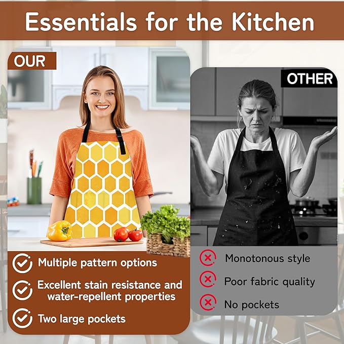 Cooking Apron for Women and Men,Adjustable Chef Bib Apron with 2 Pockets, Water and Oil Resistant for Kitchen Use