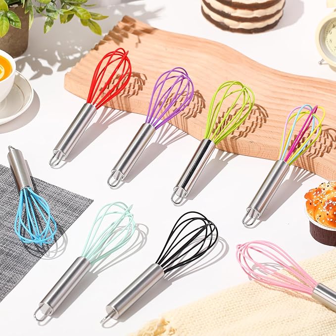 Domensi 24 Pcs 8 Inch Christmas Whisks Bulk for Cooking Silicone Whisks Non Scratch Stainless Steel Whisk Coated Metal Heat Resistant Egg Beaters for Holiday Party Favor Gift Supplies