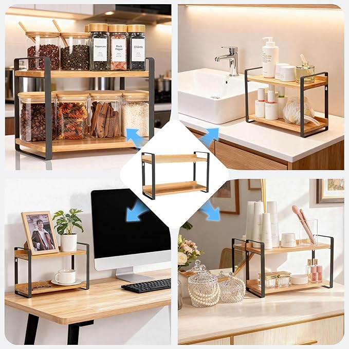 Countertop Spice Rack, Coffee Bar Accessories, Spice Racks,Counter Shelf, 2 Tier Coffee Organizer Station for Mugs, seasonings, Cream, Syrup(Black)