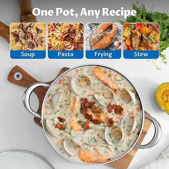 BEZIA Large 12 Quart Nonstick Stock Pot with Lid, Induction Cooking Pot Soup Pot, Non-toxic and Oven Safe, Perfect for Stews, Soups and All Stovetops, PFOA PFAS Free