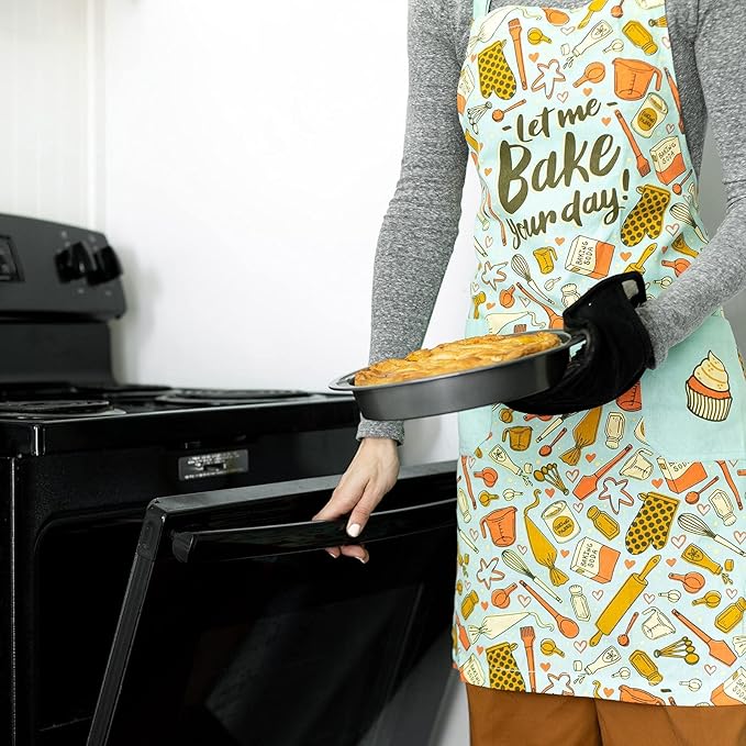 Lavley Christmas Baking Aprons - Funny kitchen gift for men, women and kids - 100% cotton adjustable apron for holiday bakers