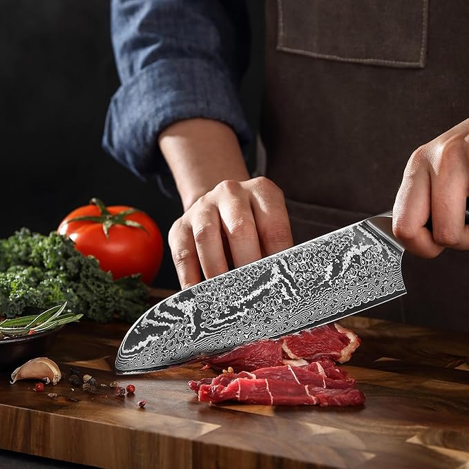 Wakoli Nitoko Santoku Knife – 7.1-Inch Professional Damascus Kitchen Knife | 67-Layer VG10 Core Steel Blade | Ergonomic G10 Handle | High-Performance Japanese-Style Chef’s Knife in Gift Box