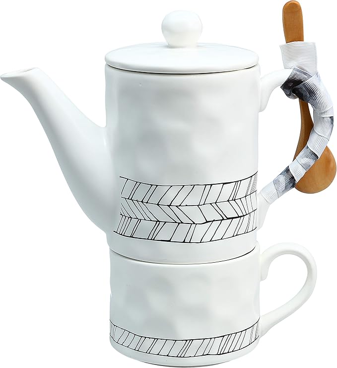 Pavilion Gift Company Dear You 15 oz Ceramic Tea for One, 3 Piece Set, White