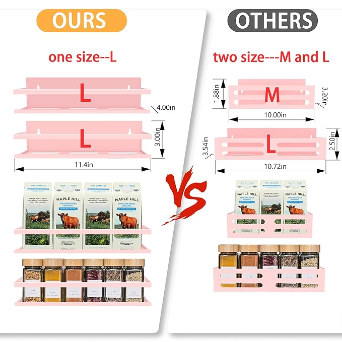 Magnetic Spice Rack for Refrigerator Seasoning Organizer for Spice Fridge Shelf storage Magnetic Shelf with Hook for Oven (4pack-Cut out-Pink)