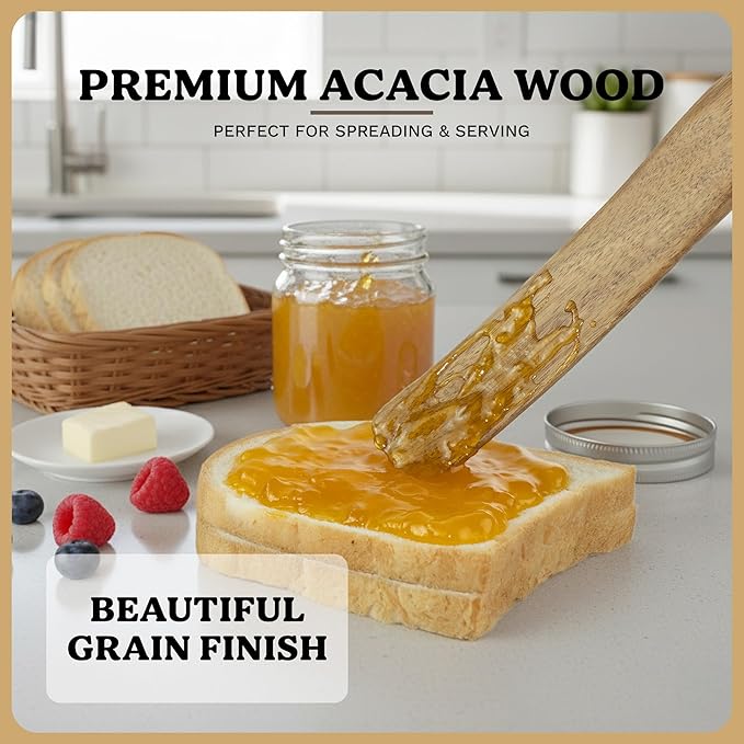Pack 02 Wooden Spurtle Spatulas for Sourdough Starter, Mixing & Reaching Bottom of Jars – 100% Acacia Wood Dough Whisk & Jar Spatula, Non-Stick Safe Kitchen Tools for Baking, Cooking, and Spreading