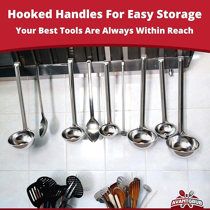 Super Sturdy, Ergonomic 2 Oz. Soup Ladle 5 Pk. Stainless Steel Ladles with Long Handles. Best Kitchen Accessories for Stirring, Portioning and Serving Soups, Chili and Stew in Restaurants and at Home