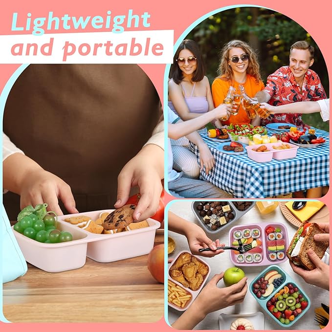 Honeydak 5 Pack Lunchable Snack Containers 2 Compartment Divided Bento Snack Boxes Reusable Meal Prep Containers with Lids Lunch Food Storage Box for School Work Travel(Light Color)
