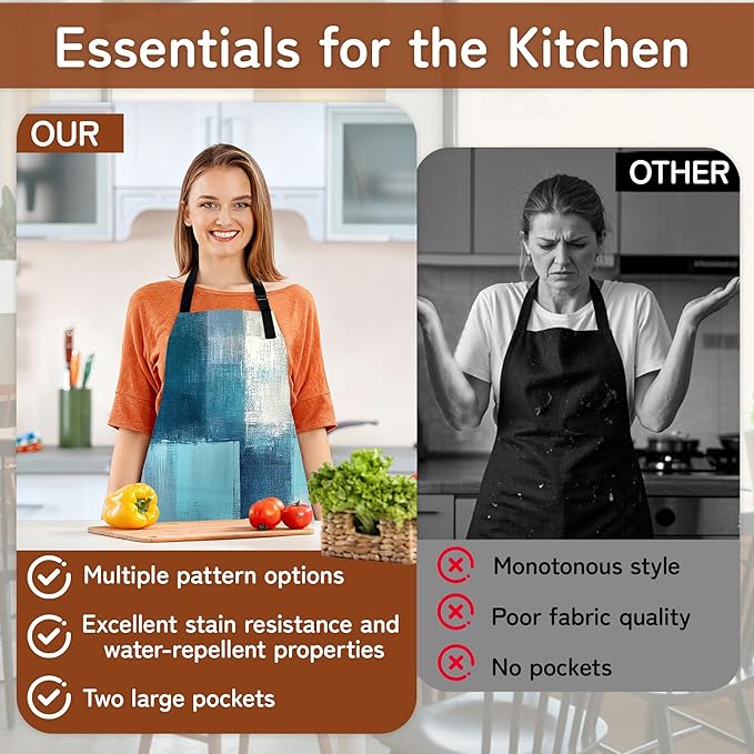 Apron with Pockets for Women, Adjustable Kitchen Cooking BBQ Chef Apron, Gifts for Mom Birthday, or Holidays