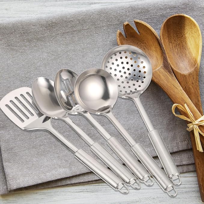 1 Set kitchen utensils stainless steel Food Cooking Spatula Soup Spoon Stainless Steel Serving Utensils Cutlery Set Spatulas Set Nonstick Cookware Home