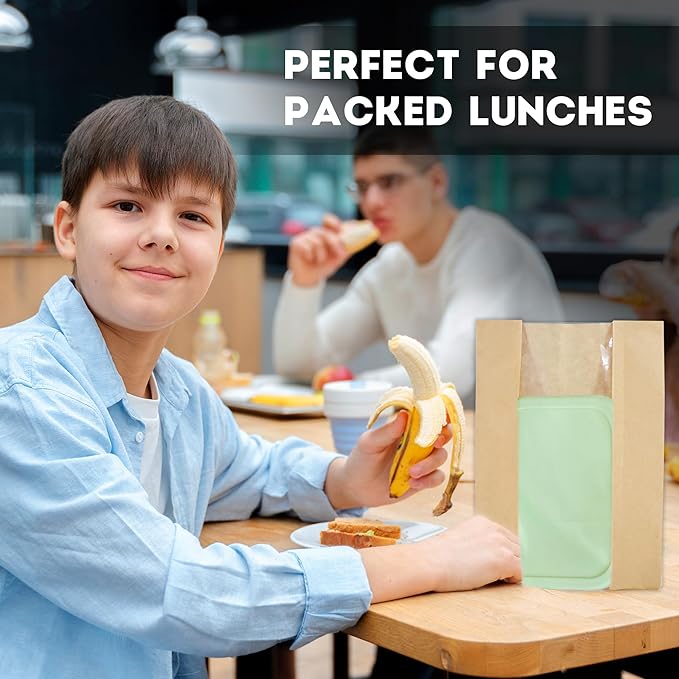 50 Sourdough Bread Bags For Homemade Loaf Kraft Brown Paper Bread Bags with Window and Square Bottom Large Bakery Bag - Reusable and Disposable Square Bottom for Easy Storage of Sandwiches and Bagels