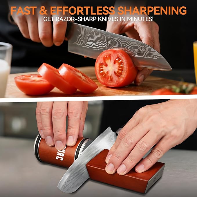 Vrurc Kitchen Knife, Drum Knife Sharpening Kit, Diamond Grinding Surface, Drum Knife Sharpener for Chef's Knives and Pocket Knives, 15° and 20° Magnetic Angles, Kitchen Knife Sharpener (Brown)