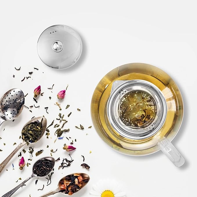 LHS Glass Teapot with Stainless Steel Infuser, Borosilicate Glass Teapot Kettle for Loose Leaf Tea, Blooming Tea, Cold Brew, 1000ml