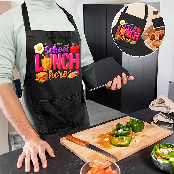 Funny Cafeteria Crew Aprons with Pockets, Cafeteria Worker Staff Appreciation Gifts