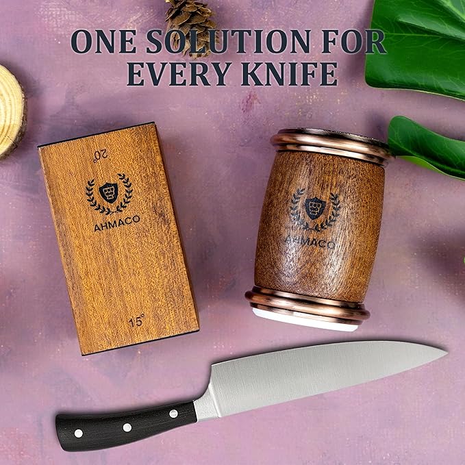 Rolling Knife Sharpener Kit – Knife Sharpening Tool with Magnetic Wooden Base with Diamond & Ceramic Discs | 15° & 20° Angle Kitchen Knife & Razor Sharpener tool Ideal Gift for Chef Home & Outdoor Use