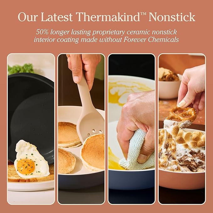 Our Place 17-Piece Essentials Complete Cookware Set - Ceramic Fry Pans, Saucepans, Sauté Pan, Stock Pot, Strainer Basket & Modular Storage | Thermakind™ Nonstick, Oven Safe up to 450°F | Char