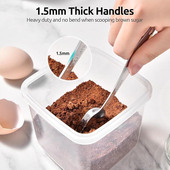 U-Taste Narrow Square Measuring Spoons: 18/8 Stainless Steel Kitchen Measure Teaspoon Tablespoon with Leveler, Polygon Rectangular Metal Jar Scoop for Baking Cooking, Coffee, Spice, Powder (Set of 7)