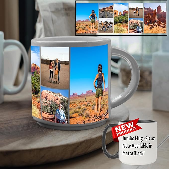 Custom Photo Ceramic Coffee Mug, Jumbo Sized-20oz, Glossy or Matte Finish (7 Images-No Text)