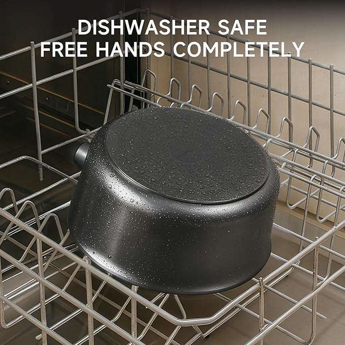 JEETEE Titanium Sauce Pan with Lid, 1.5 QT Non Stick Cooking Pots, Oven & Dishwasher Safe, Ideal for Sauces Soups and Heating Milk, PFOA/PFAS Free (Gray)